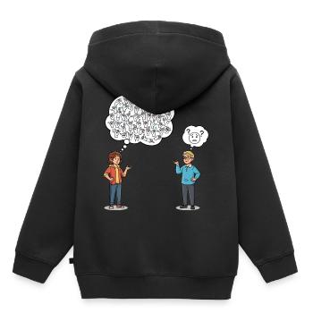 Zeichensprache: Missverständnisse inklusive ! - Kinder Premium Organic Hoodie - Schwarz - Hinten - AI Model Kid Male (0cm)