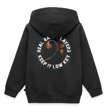 Clé basse vintage avec dicton - Sweat Premium à capuche enfant bio - noir - Dos - AI Model Kid Male (0cm)