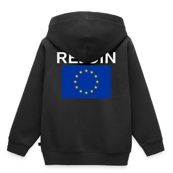 Rejoindre le texte blanc de l’UE - Sweat Premium à capuche enfant bio - noir - Dos - AI Model Kid Male (0cm)