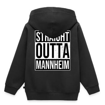 Droite Outta Mannheim - Sweat Premium à capuche enfant bio - noir - Dos - AI Model Kid Male (0cm)