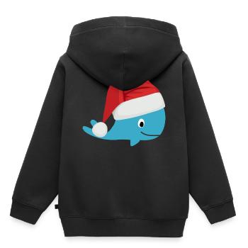 Baleine avec chapeau de Nicolas pour Noël - Sweat Premium à capuche enfant bio - noir - Dos - AI Model Kid Male (0cm)