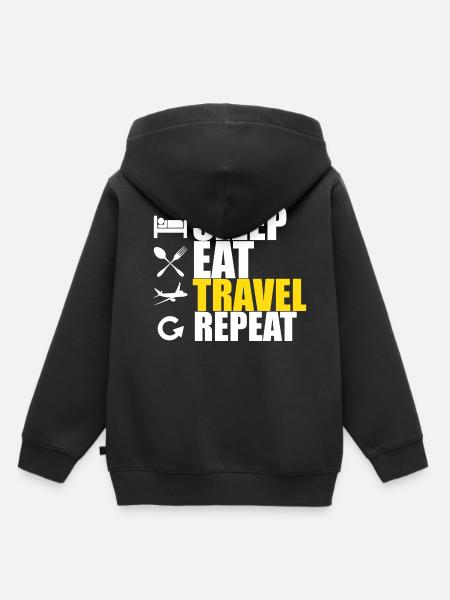 Eat sleep travel repeat - Kinder Premium Organic Hoodie - Schwarz