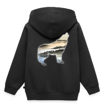 Wolf paysage montagnes de brouillard cadeau - Sweat Premium à capuche enfant bio - noir - Dos - AI Model Kid Male (0cm)