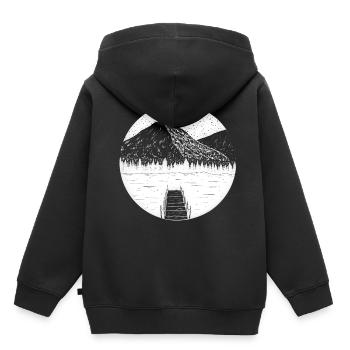 Jetée montagnes lac bateau nature - Sweat Premium à capuche enfant bio - noir - Dos - AI Model Kid Male (0cm)