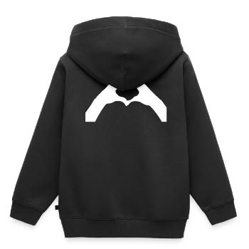 Coeur mains main signe amour cadeau saint valentin - Sweat Premium à capuche enfant bio - noir - Dos - AI Model Kid Male (0cm)