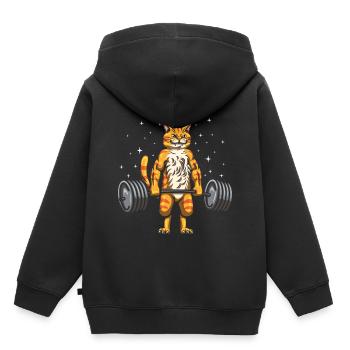 Katze Gewichtheben Kreuzheben Fitness - Kinder Premium Organic Hoodie - Schwarz - Hinten - AI Model Kid Male (0cm)