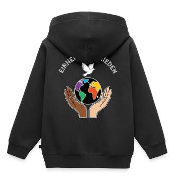 L’unité pour la paix - Sweat Premium à capuche enfant bio - noir - Dos - AI Model Kid Male (0cm)