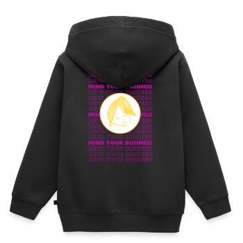 Kümmern Sie sich um Ihre eigenen Angelegenheiten – Minimales sarkastisches Design - Kinder Premium Organic Hoodie - Schwarz - Hinten - AI Model Kid Male (0cm)