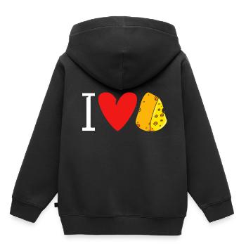 Fromage J’aime le fromage - Sweat Premium à capuche enfant bio - noir - Dos - AI Model Kid Male (0cm)