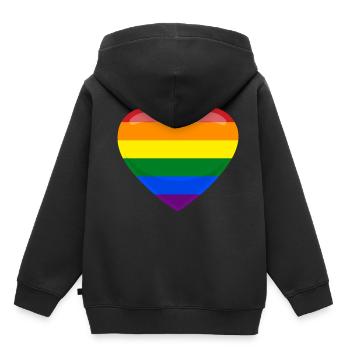 Coeur LGBT Amour Cadeau Gay Pride CSD - Sweat Premium à capuche enfant bio - noir - Dos - AI Model Kid Male (0cm)