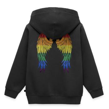 Ailes gays LGBT - Sweat Premium à capuche enfant bio - noir - Dos - AI Model Kid Male (0cm)