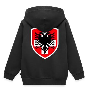 Albanie - Suisse - Kosovo - Sweat Premium à capuche enfant bio - noir - Dos - AI Model Kid Male (0cm)