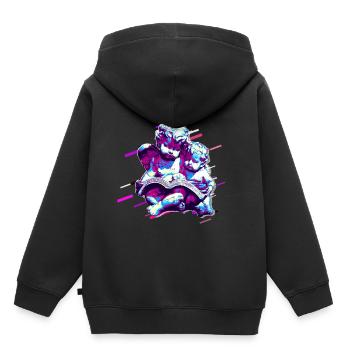 Zahl Putten 80er Retro Violett - Kinder Premium Organic Hoodie - Schwarz - Hinten - AI Model Kid Male (0cm)