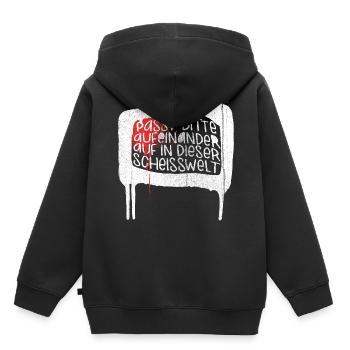 Passt bitte aufeinander auf in dieser scheiß Welt - Kinder Premium Organic Hoodie - Schwarz - Hinten - AI Model Kid Male (0cm)