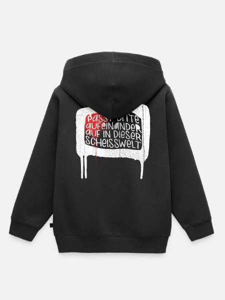Passt bitte aufeinander auf in dieser scheiß Welt - Kinder Premium Organic Hoodie - Schwarz