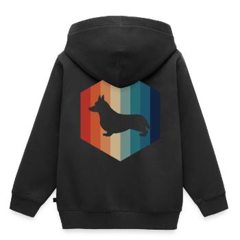 Corgi Vintage Hexagone - Sweat Premium à capuche enfant bio - noir - Dos - AI Model Kid Male (0cm)