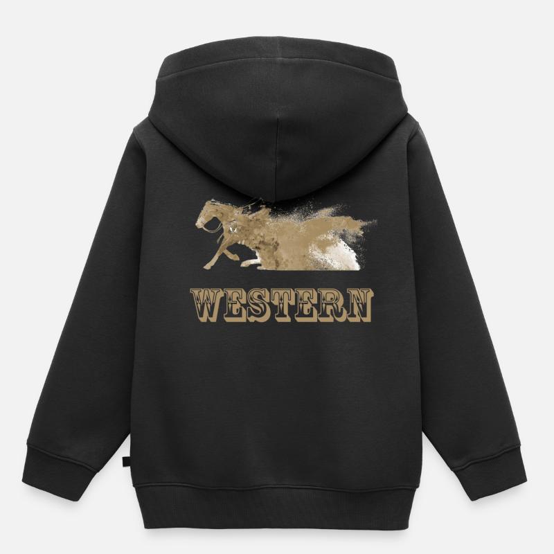 cavalier équitation western - Sweat Premium à capuche enfant bio - noir