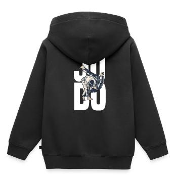 JUDO - Kinder Premium Organic Hoodie - Schwarz - Hinten - AI Model Kid Male (0cm)
