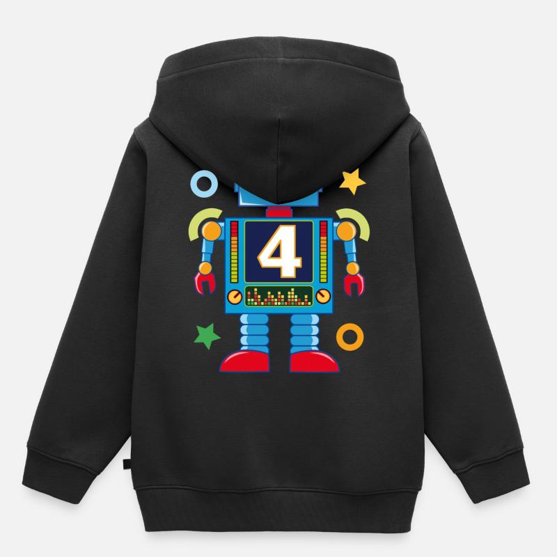 Petit robot 4ème anniversaire - Sweat Premium à capuche enfant bio - noir