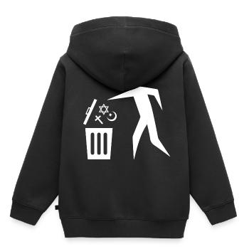 La religion des ordures sauve la planète - Sweat Premium à capuche enfant bio - noir - Dos - AI Model Kid Male (0cm)