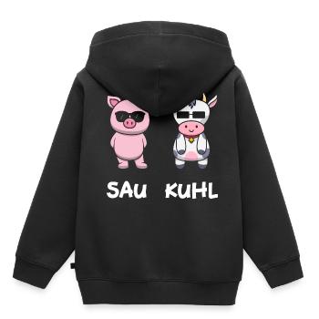 Sau Kuhl - Kinder Premium Organic Hoodie - Schwarz - Hinten - AI Model Kid Male (0cm)