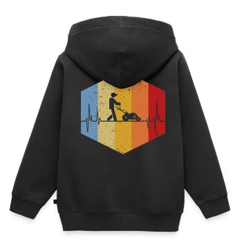 Vintage Herzschlag Rasenmäher Gartenarbeit Gärtner - Kinder Premium Organic Hoodie - Schwarz - Hinten - AI Model Kid Male (0cm)