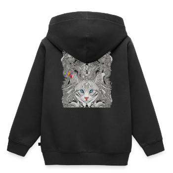 Katze mit Vogel psychedelisch - Kinder Premium Organic Hoodie - Schwarz - Hinten - AI Model Kid Male (0cm)