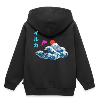 Japanische Vaporwave Große Welle von Kanagawa - Kinder Premium Organic Hoodie - Schwarz - Hinten - AI Model Kid Male (0cm)