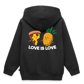 Love Is Love Pizza Ananas - Kinder Premium Organic Hoodie - Schwarz - Hinten - AI Model Kid Male (0cm)