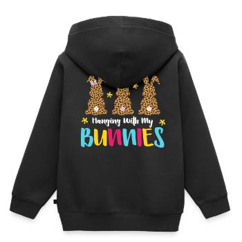 Accrocher avec mes lapins lapins à carreaux - Sweat Premium à capuche enfant bio - noir - Dos - AI Model Kid Male (0cm)