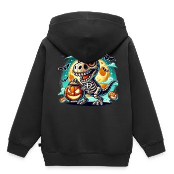 Süßer Dino Skelett Halloween Kürbislaterne - Kinder Premium Organic Hoodie - Schwarz - Hinten - AI Model Kid Male (0cm)