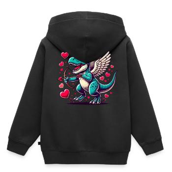 T-Rex mit Pfeil und Bogen Dinosaurier Valentinstag - Kinder Premium Organic Hoodie - Schwarz - Hinten - AI Model Kid Male (0cm)