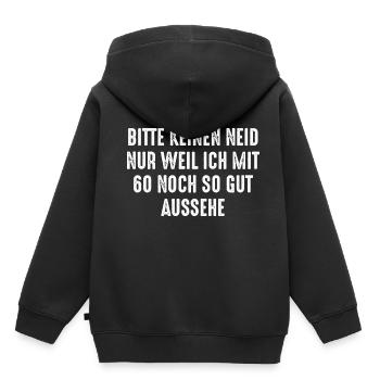 Bitte keinen Neid weil ich mit 60 so Gut aussehe - Kinder Premium Organic Hoodie - Schwarz - Hinten - AI Model Kid Male (0cm)