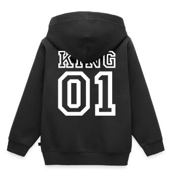 King 01, amour de couple, amoureux, relation, amour - Sweat Premium à capuche enfant bio - noir - Dos - AI Model Kid Male (0cm)