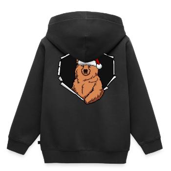 Bouchon perforé déchiré par une fissure d’ours - Sweat Premium à capuche enfant bio - noir - Dos - AI Model Kid Male (0cm)