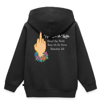 Nur weil ich lächle heißt nicht keine klatschen - Kinder Premium Organic Hoodie - Schwarz - Hinten - AI Model Kid Male (0cm)
