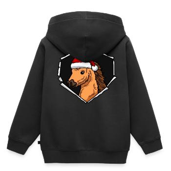 Bouchon perforé déchiré par une fissure de poney - Sweat Premium à capuche enfant bio - noir - Dos - AI Model Kid Male (0cm)