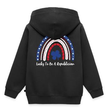 Chanceux d’être un arc-en-ciel républicain  - Sweat Premium à capuche enfant bio - noir - Dos - AI Model Kid Male (0cm)