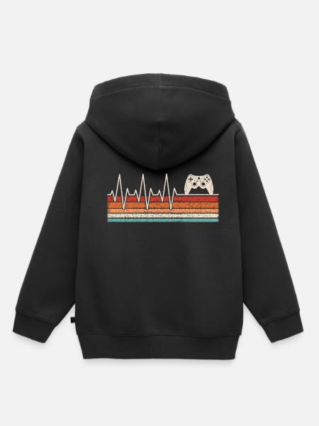 Gaming Konsole Herzschlag - Kinder Premium Organic Hoodie - Schwarz