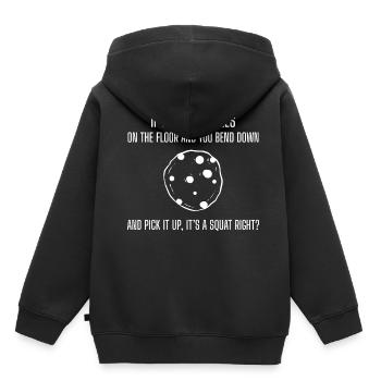 Cookie Squat Foodie et Lustig Geschenk - Sweat Premium à capuche enfant bio - noir - Dos - AI Model Kid Male (0cm)