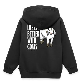 La vie avec les chèvres Un animal de ferme - Sweat Premium à capuche enfant bio - noir - Dos - AI Model Kid Male (0cm)