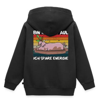 Je ne suis pas paresseux, j’économise de l’énergie, cochon ventru - Sweat Premium à capuche enfant bio - noir - Dos - AI Model Kid Male (0cm)
