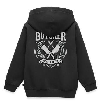The Real Butcher Meat Hunter - Kinder Premium Organic Hoodie - Schwarz - Hinten - AI Model Kid Male (0cm)