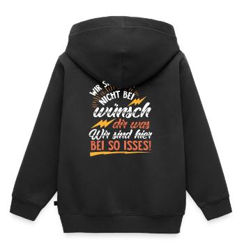 Nous ne sommes pas ici avec un souhait! commandes - Sweat Premium à capuche enfant bio - noir - Dos - AI Model Kid Male (0cm)