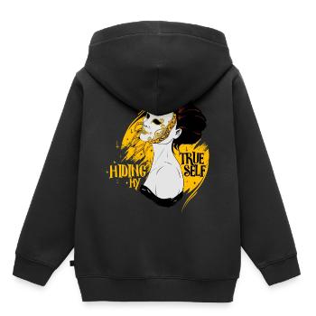 Cacher le vrai moi - Masqué - Sweat Premium à capuche enfant bio - noir - Dos - AI Model Kid Male (0cm)