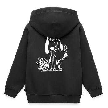Chien doux avec un cadeau de regard de teckel - Sweat Premium à capuche enfant bio - noir - Dos - AI Model Kid Male (0cm)