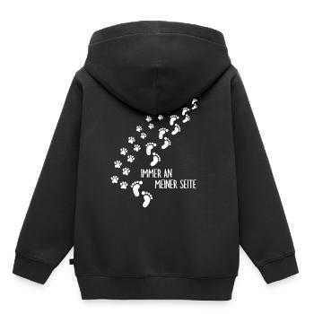 Immer an meiner Seite Pfote Fußabdruck Hund - Kinder Premium Organic Hoodie - Schwarz - Hinten - AI Model Kid Male (0cm)