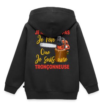 Bûcheron je ne ronfle pas je rêve Tronçonneuse - Sweat Premium à capuche enfant bio - noir - Dos - AI Model Kid Male (0cm)