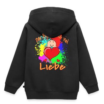 Das Produkt aus viel Liebe - Kinder Premium Organic Hoodie - Schwarz - Hinten - AI Model Kid Male (0cm)