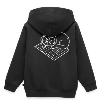 Katze mit Buch. Introvertierte Person. Gift - Kinder Premium Organic Hoodie - Schwarz - Hinten - AI Model Kid Male (0cm)